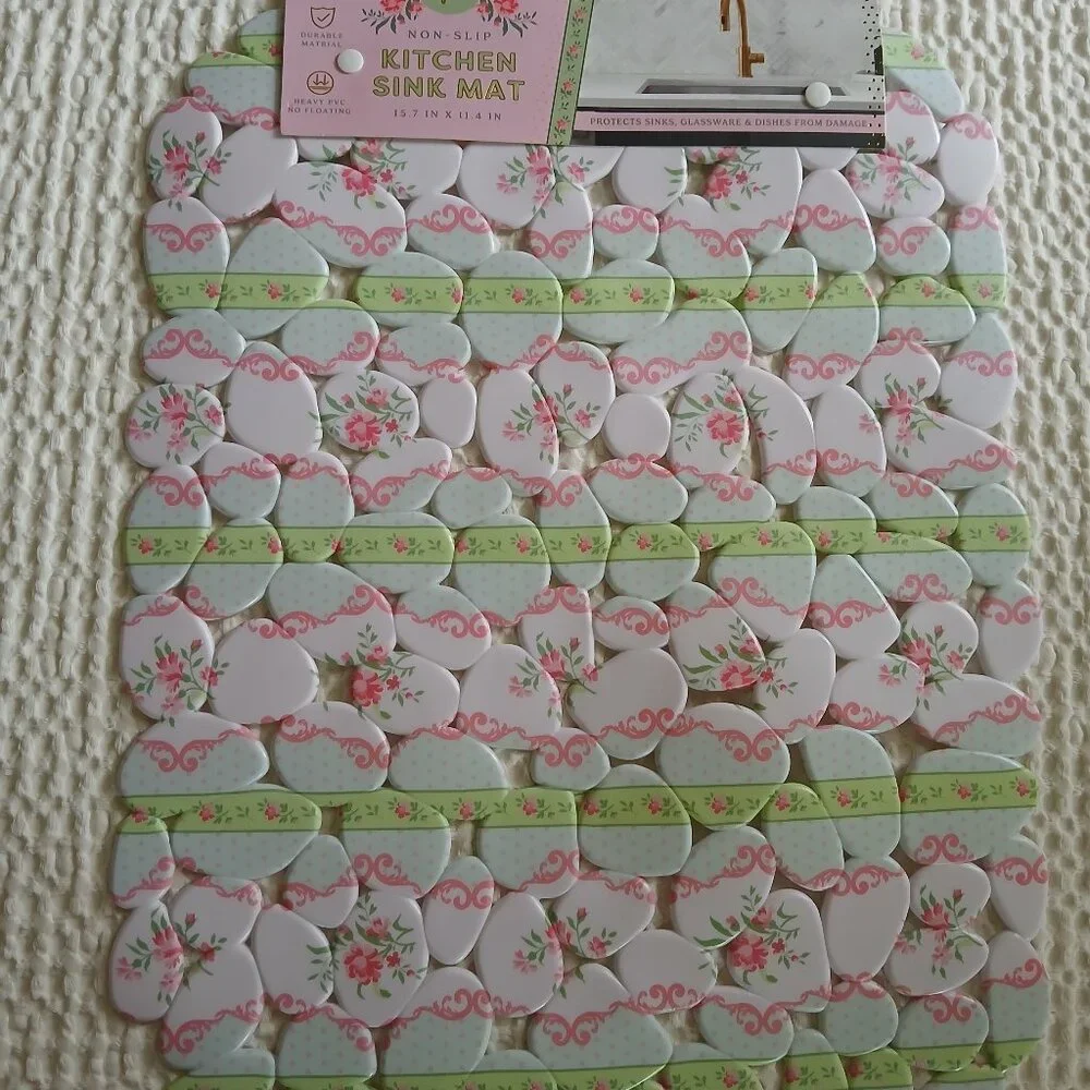 Listing For STEVE - 2 Kitchen Sink Mats-Coquette Pink Pastel Floral Non-Slip NWT - Picture 1 of 10
